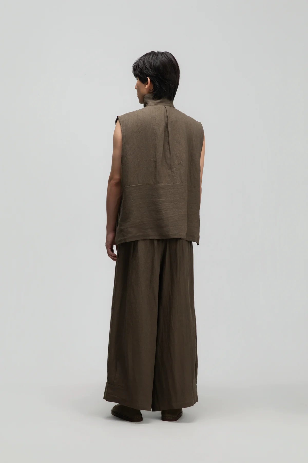 Gender Neutral Funnel Neck Vest (Olive Brown Stripe)