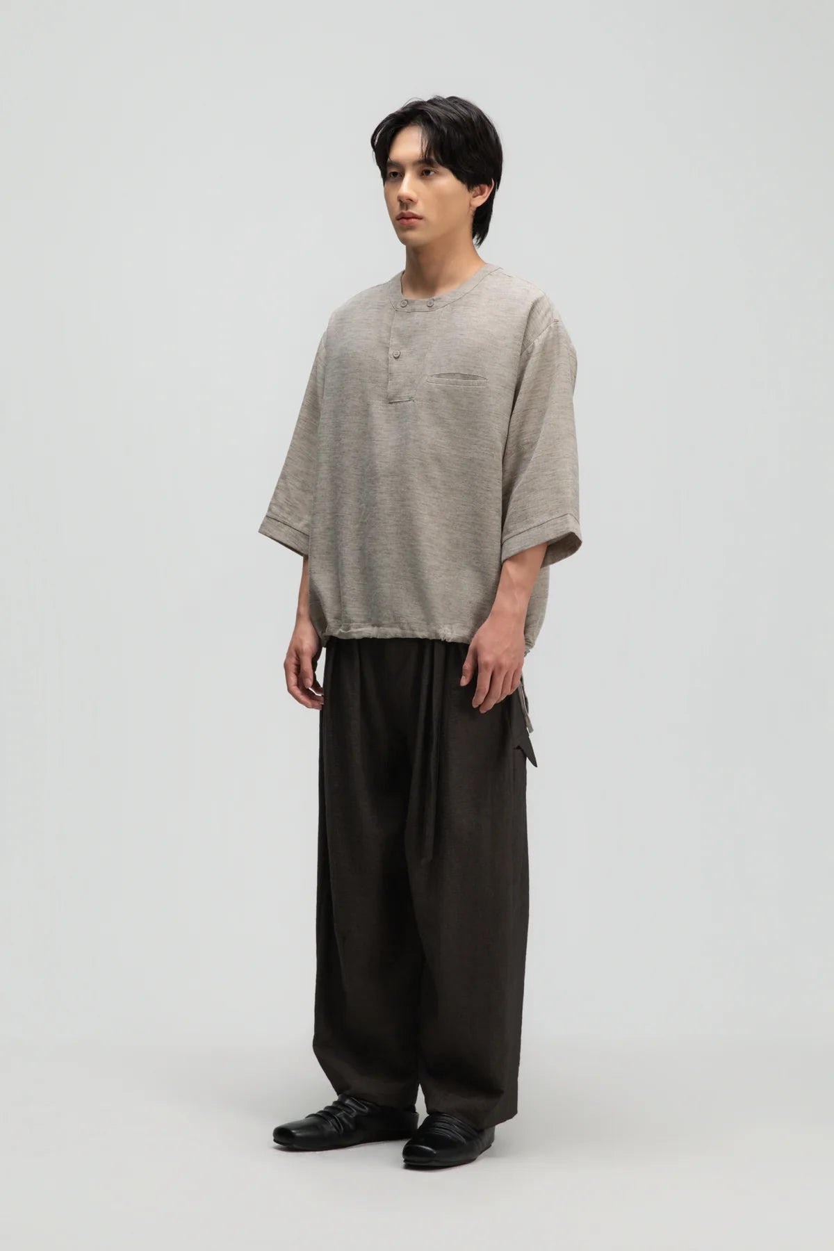 Gender Neutral Double Belted Long Trousers (Dark Grey)