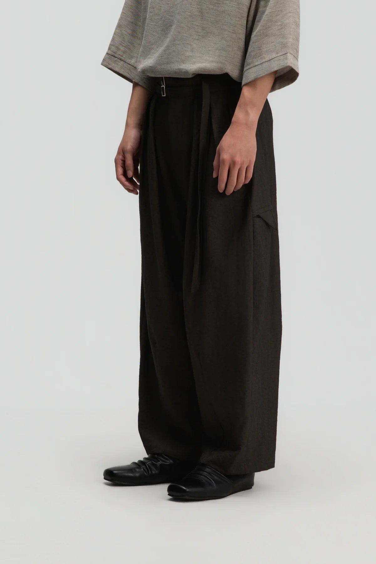 Gender Neutral Double Belted Long Trousers (Dark Grey)