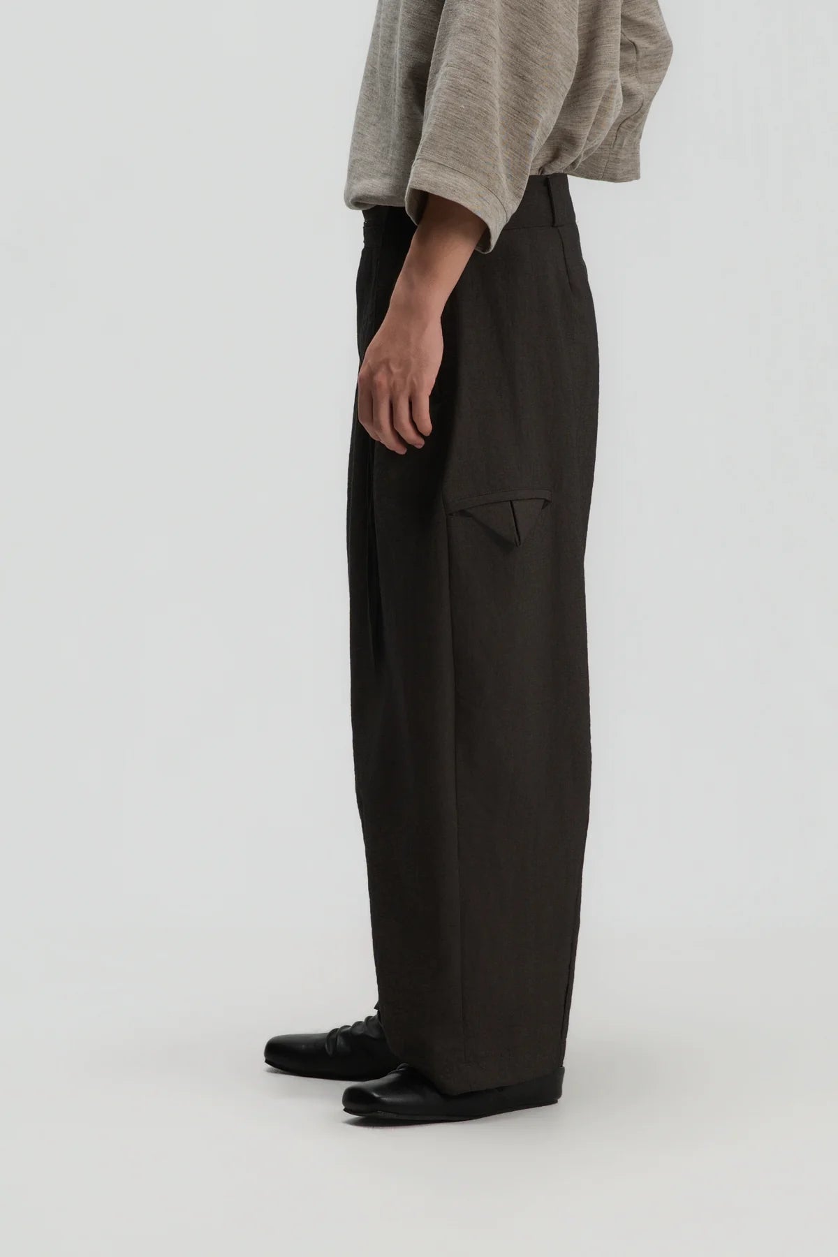 Gender Neutral Double Belted Long Trousers (Dark Grey)