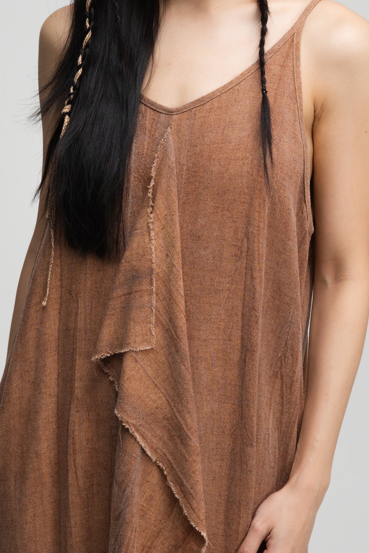 Front Drape Raw Hem Cami Dress (Tie Dye Rust)