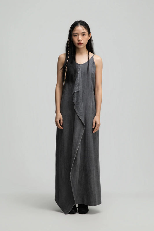Front Drape Raw Hem Cami Dress (Tie Dye Grey) - BEV C multi label store