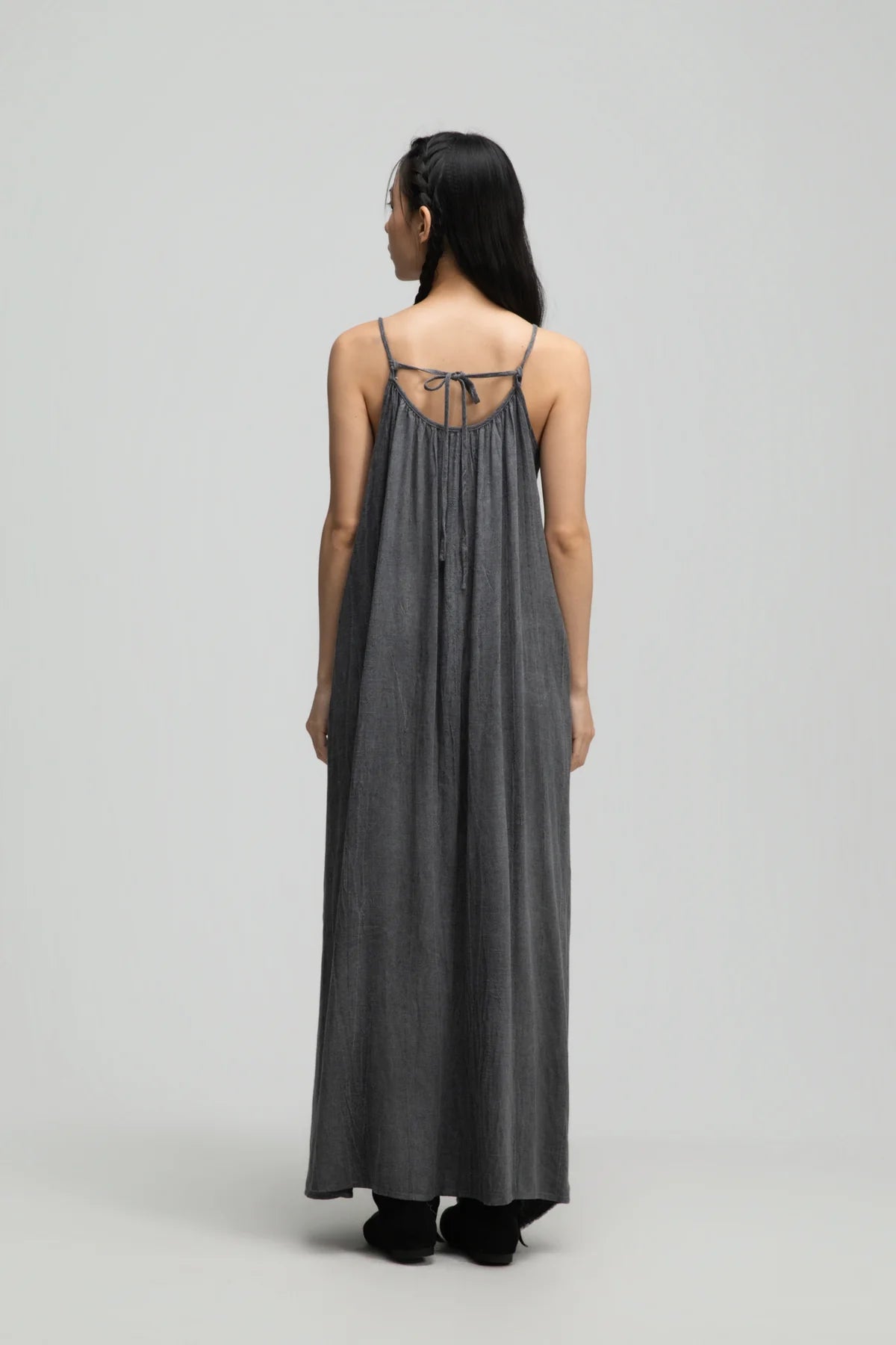 Front Drape Raw Hem Cami Dress (Tie Dye Grey)