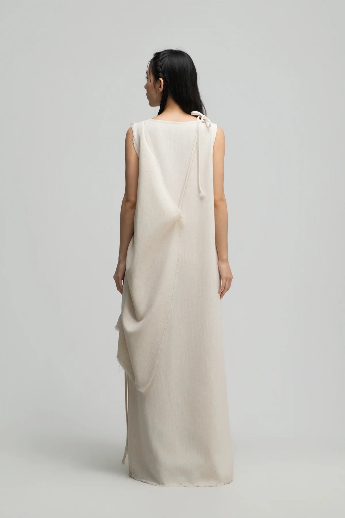 Raw Hem Skewed Layer Maxi Dress (Off White)