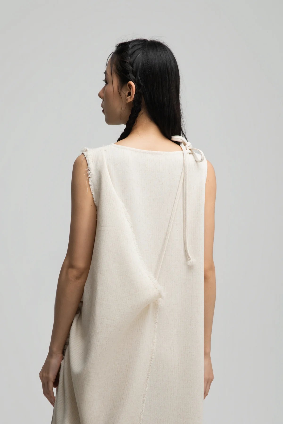 Raw Hem Skewed Layer Maxi Dress (Off White)