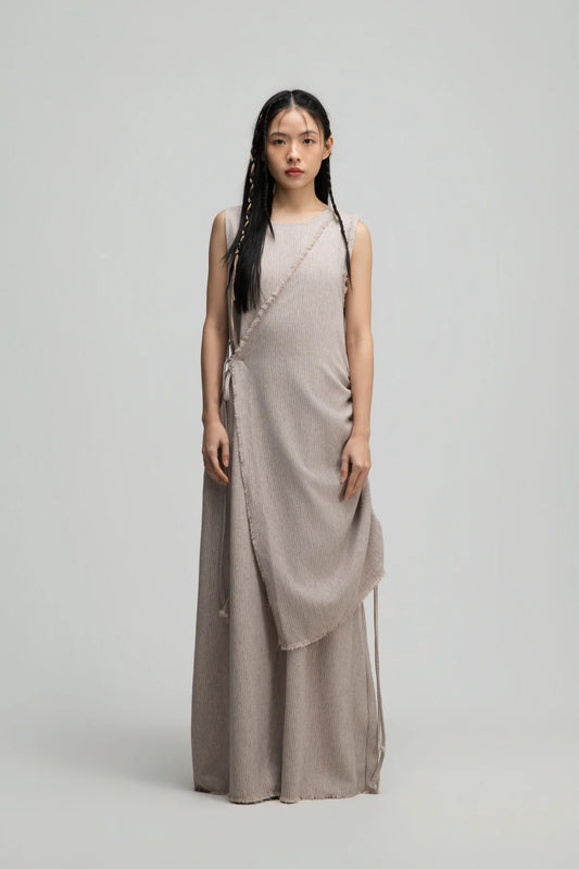 Raw Hem Skewed Layer Maxi Dress (Dark Beige) - BEV C multi label store