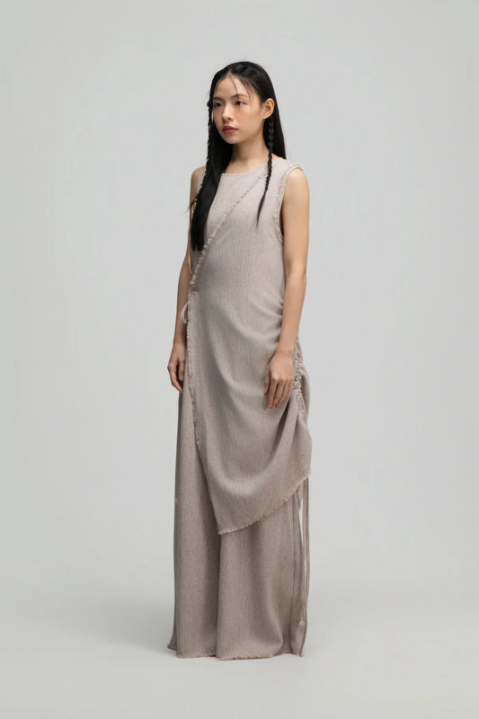 Raw Hem Skewed Layer Maxi Dress (Dark Beige) - BEV C multi label store