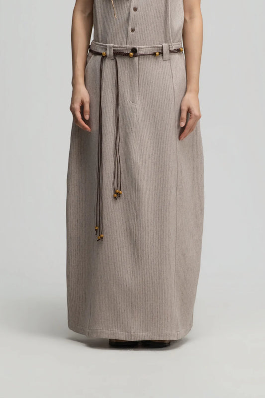 Curved Leg Skirt w/ Beaded Belt (Dark Beige) - BEV C multi label store