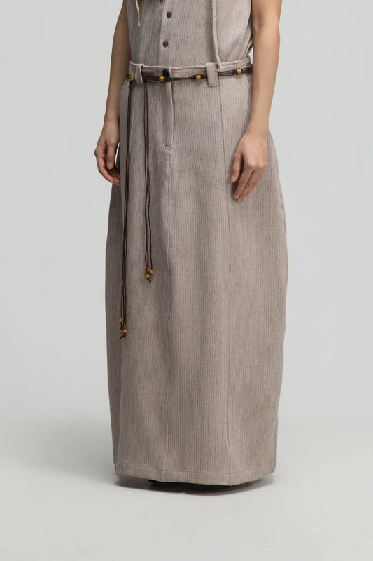 Curved Leg Skirt w/ Beaded Belt (Dark Beige) - BEV C multi label store