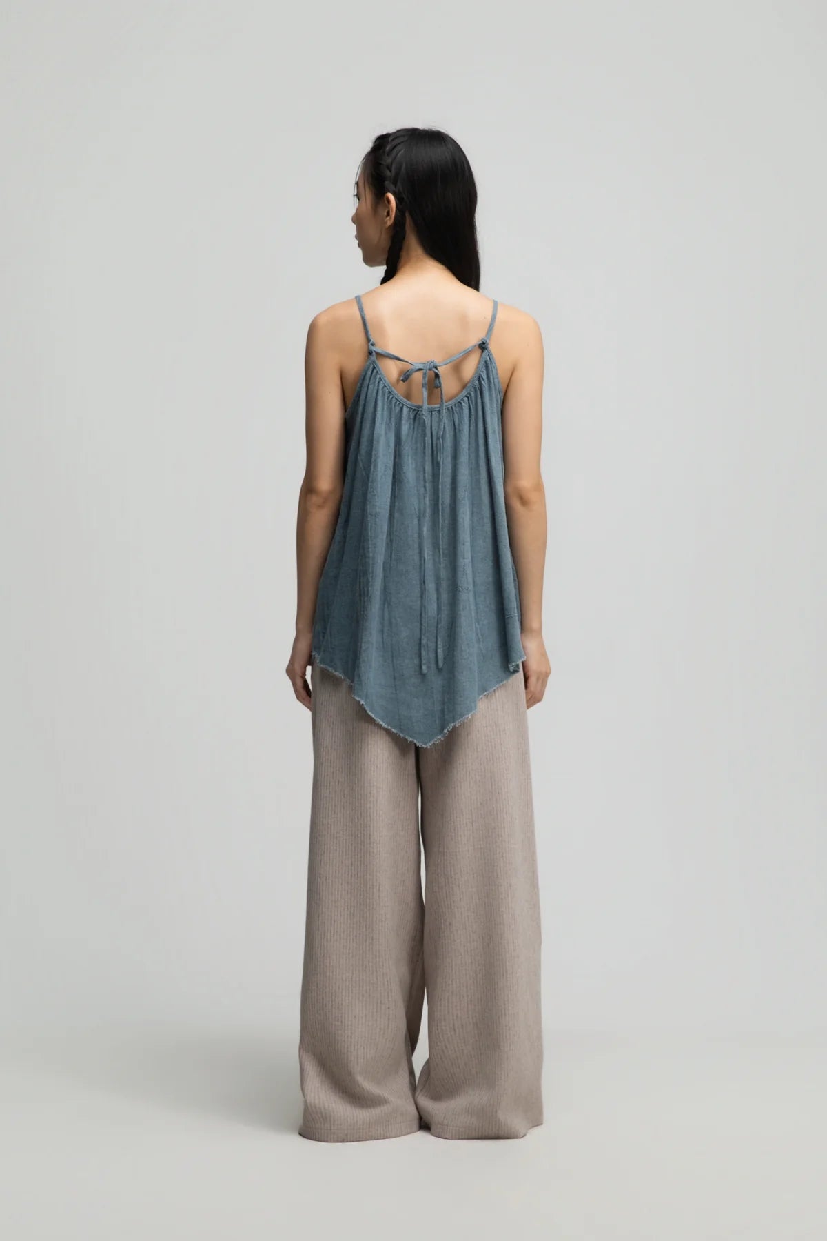 Straight Wide Trousers w/ Beaded Belt (Dark Beige)
