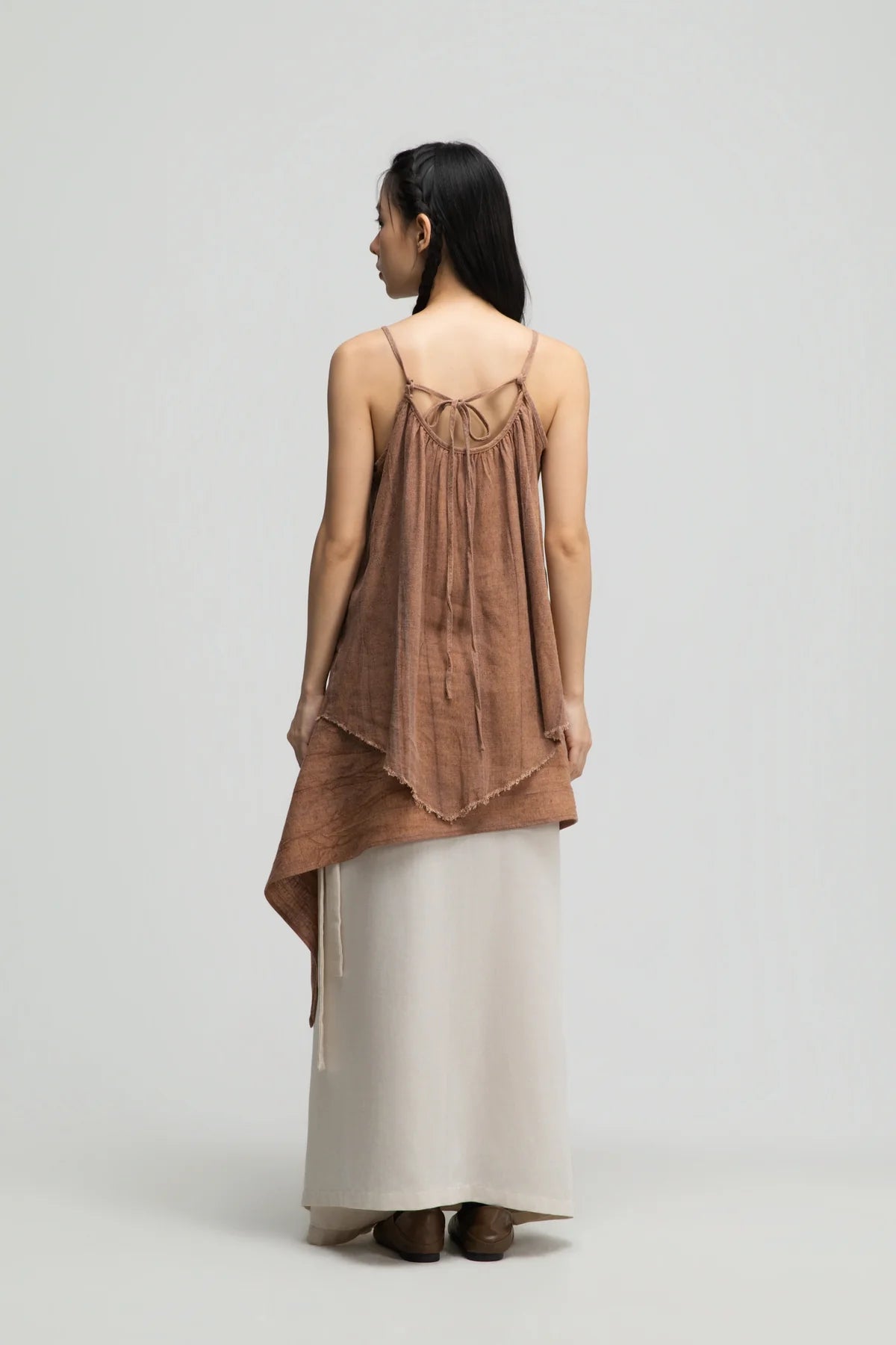 Front Drape Raw Hem Cami Top (Tie Dye Rust)