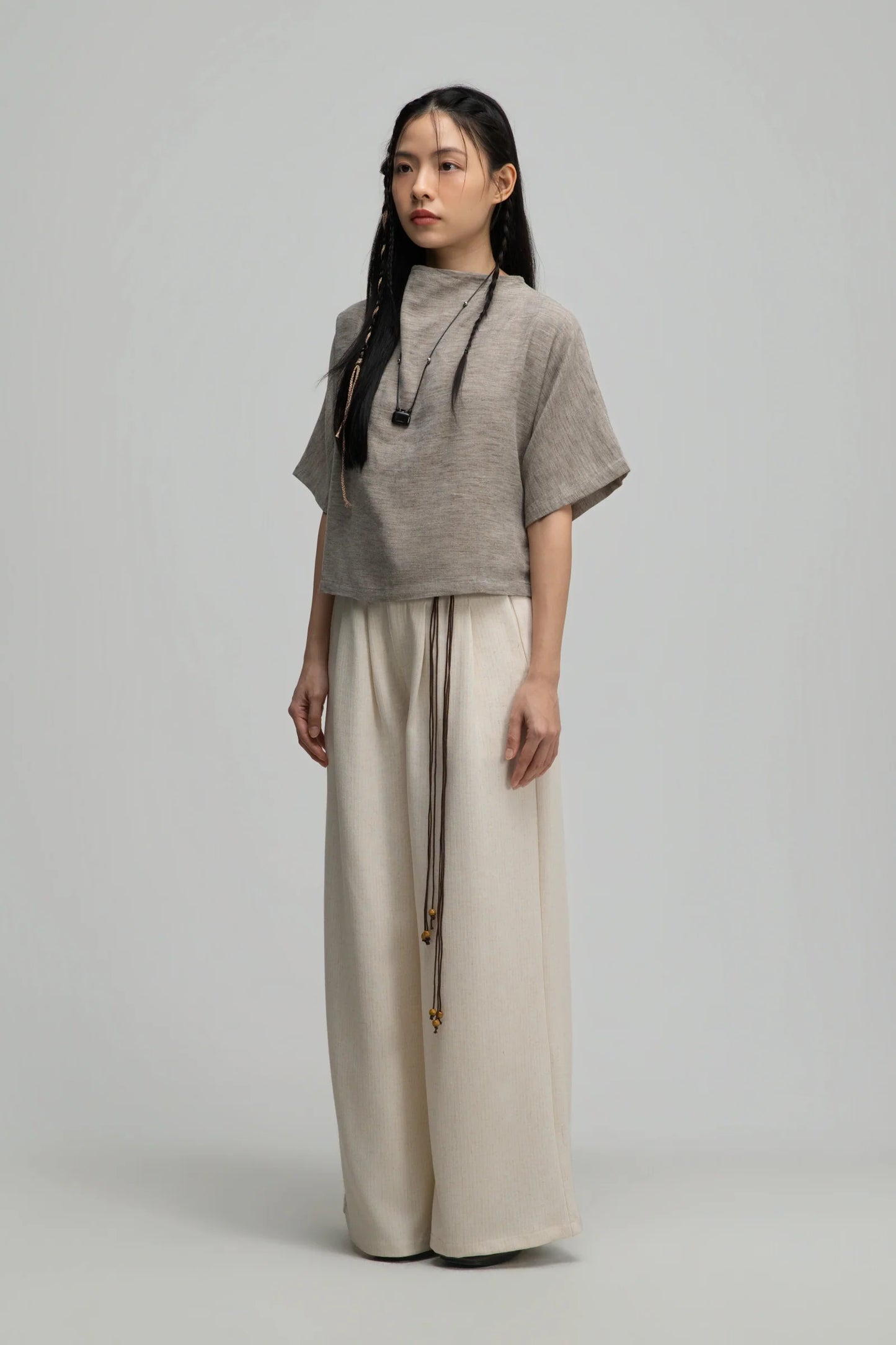 Semi High Neck Short Sleeve Crop Top (Dark Oat)