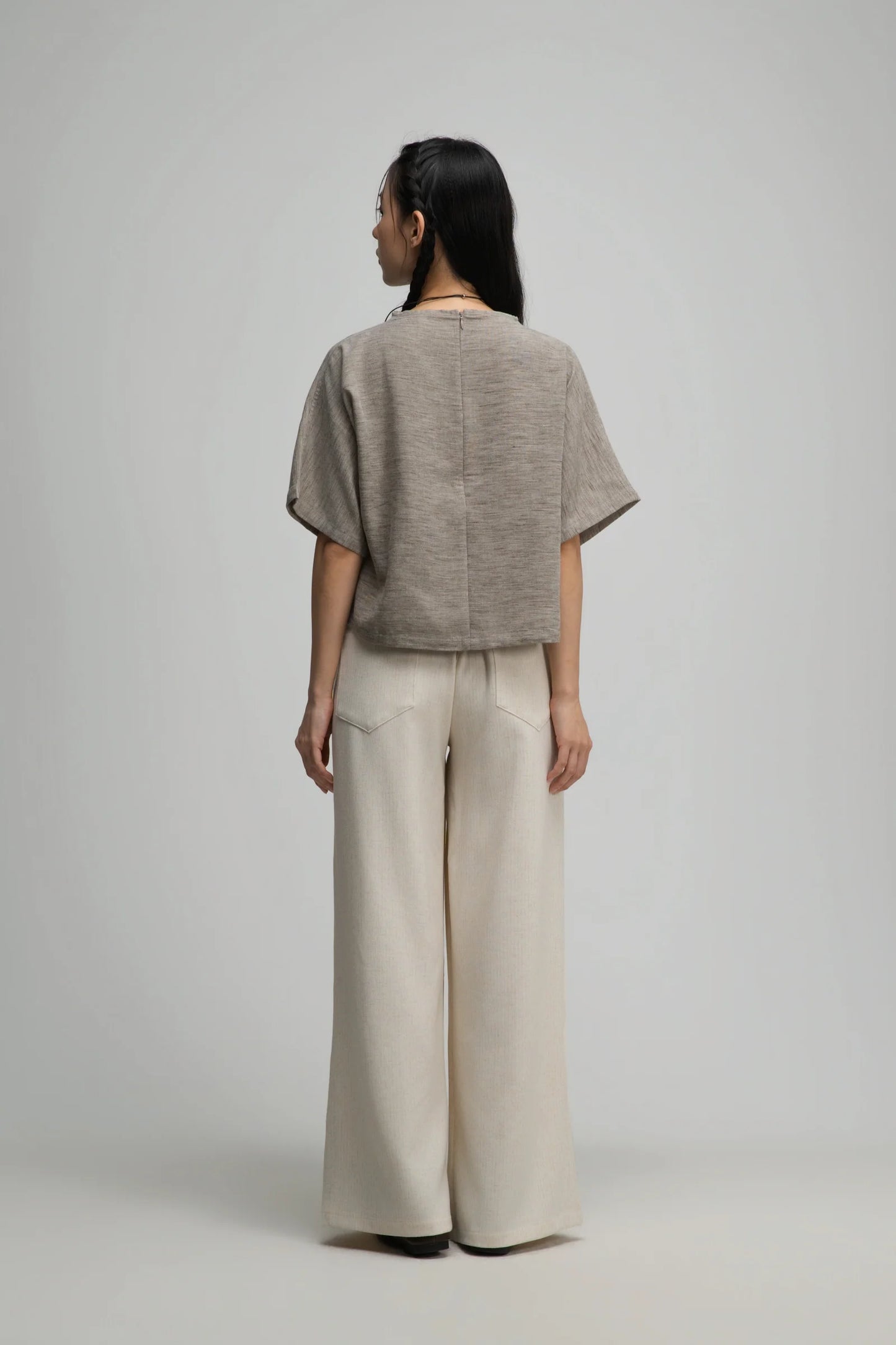 Semi High Neck Short Sleeve Crop Top (Dark Oat)