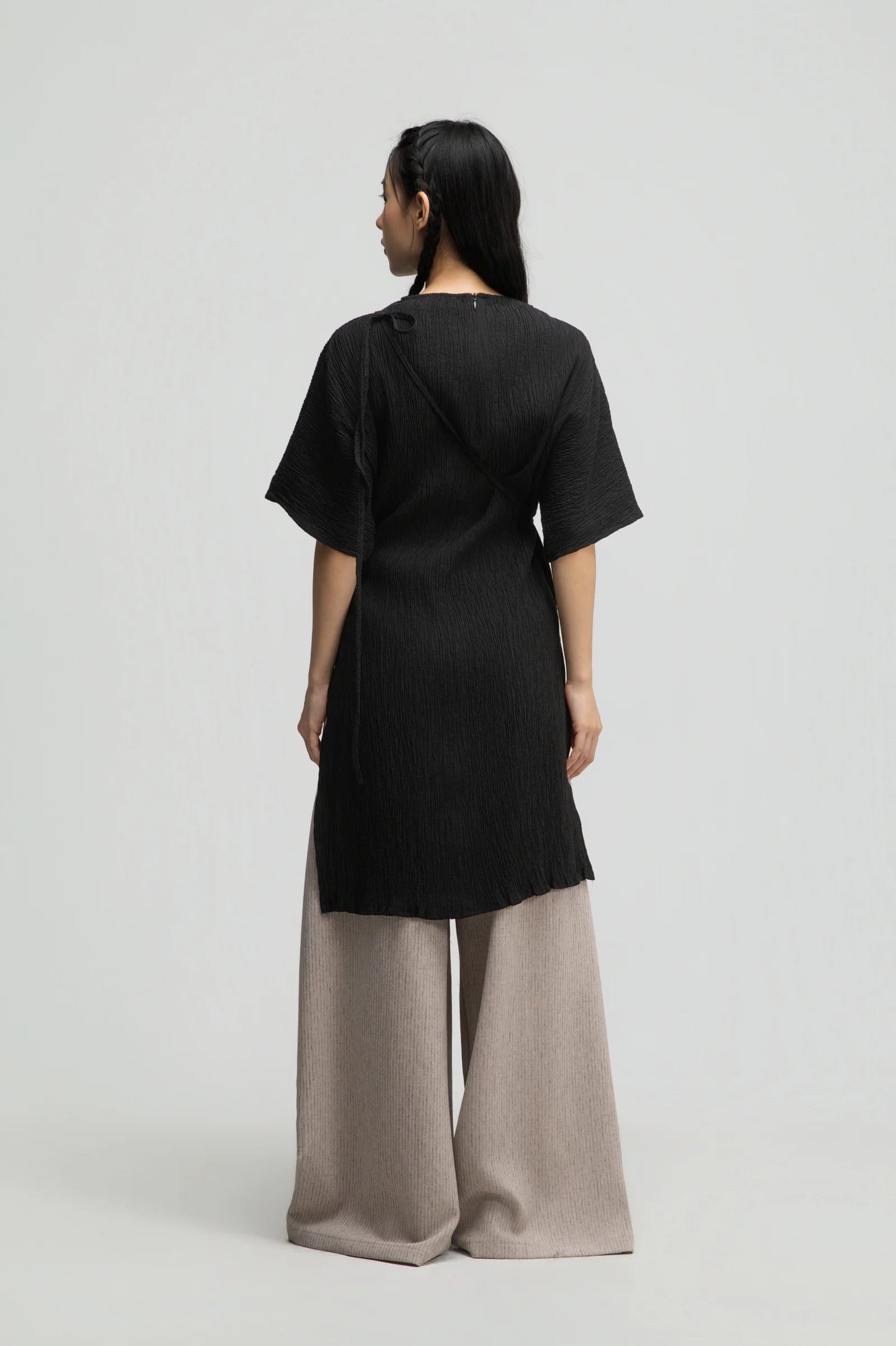 High Neck Wrap Longline Top (Black)