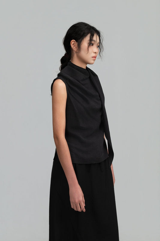 Triangle Neck-Scarf Tank Top (Black) - BEV C multi label store