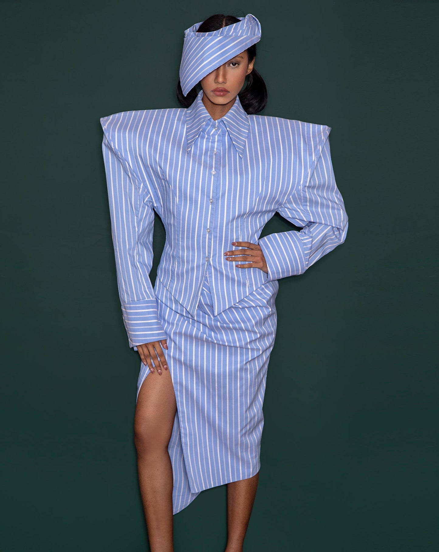 Skirt (Blue White Thick Pinstripes)