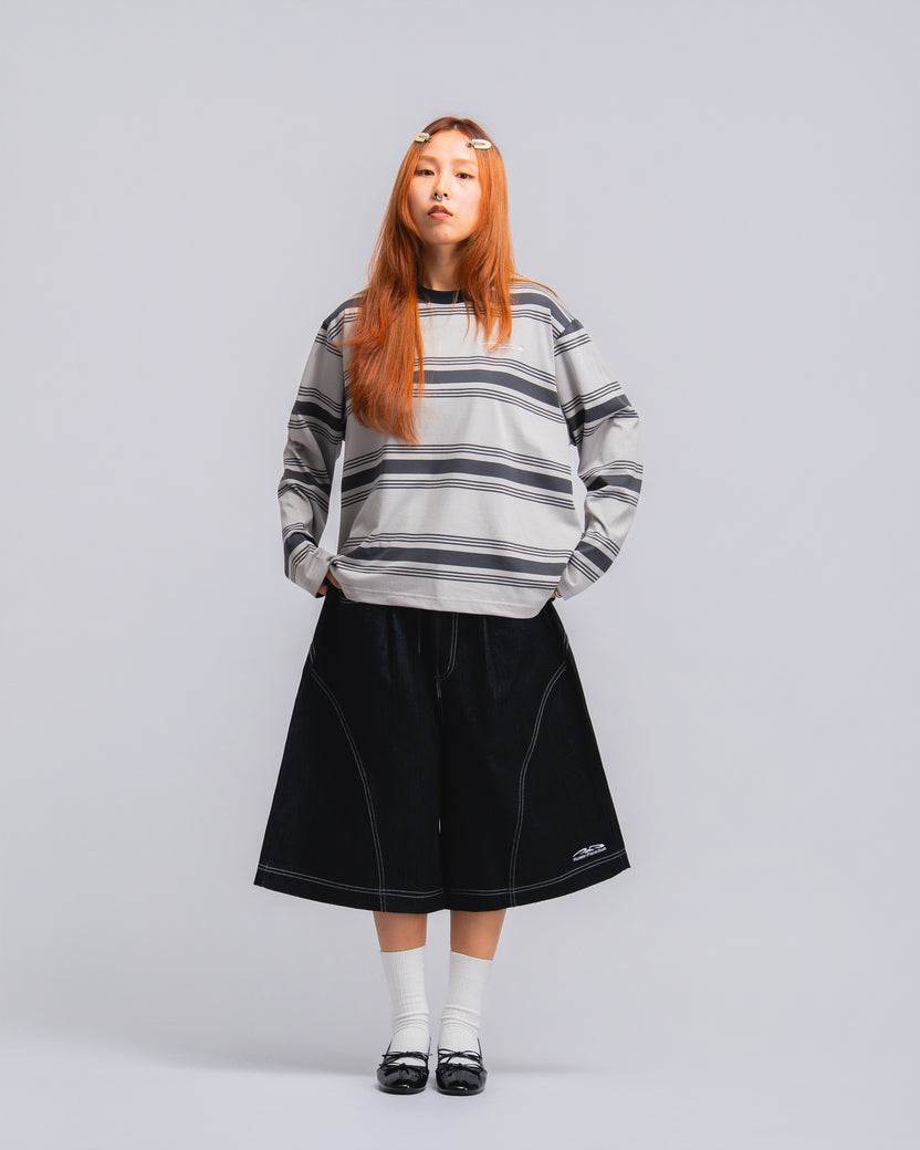 Logo Stripe Cropped L/S Tee Grey