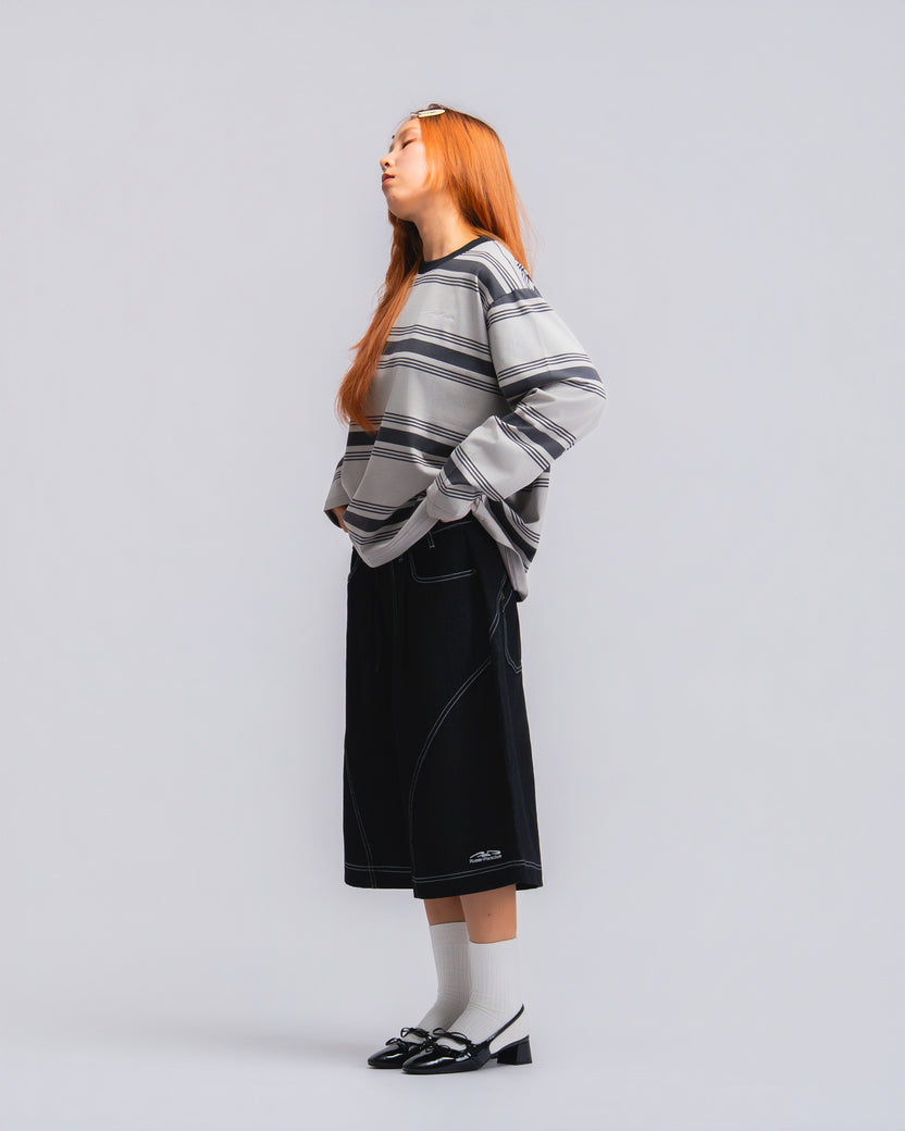 Logo Stripe Cropped L/S Tee Grey