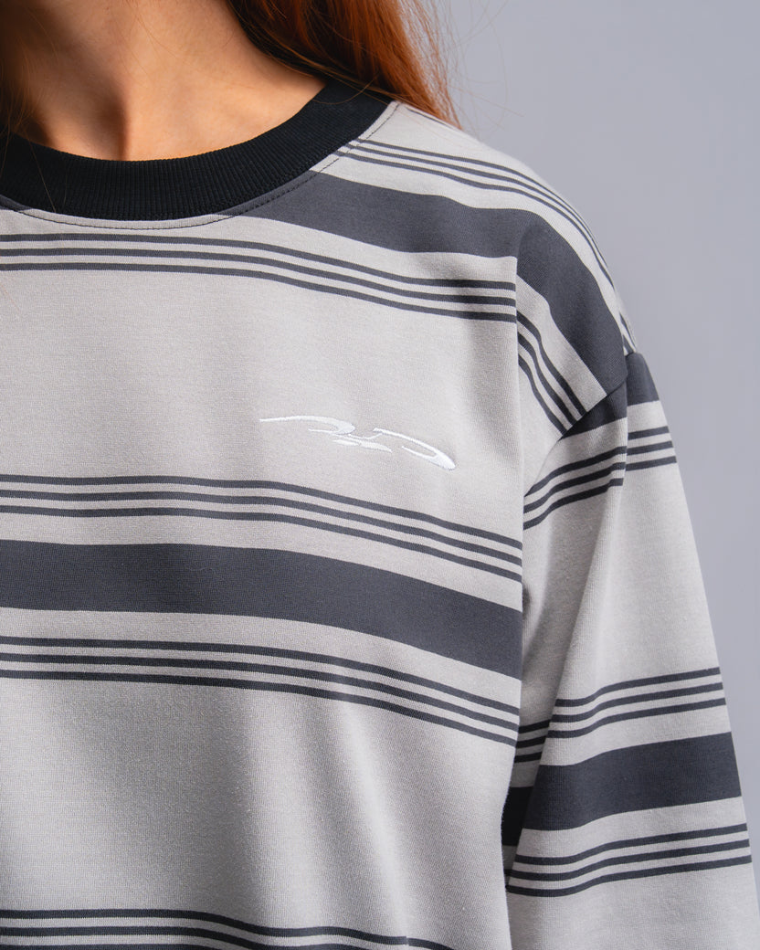Logo Stripe Cropped L/S Tee Grey