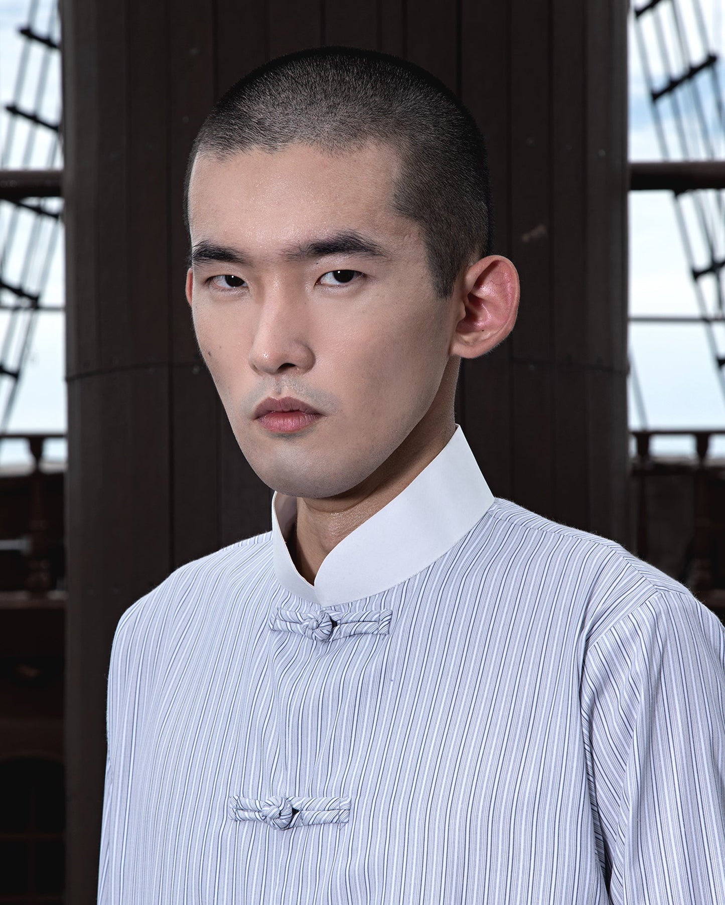 Yongle Shirt (Blue Pinstripes)