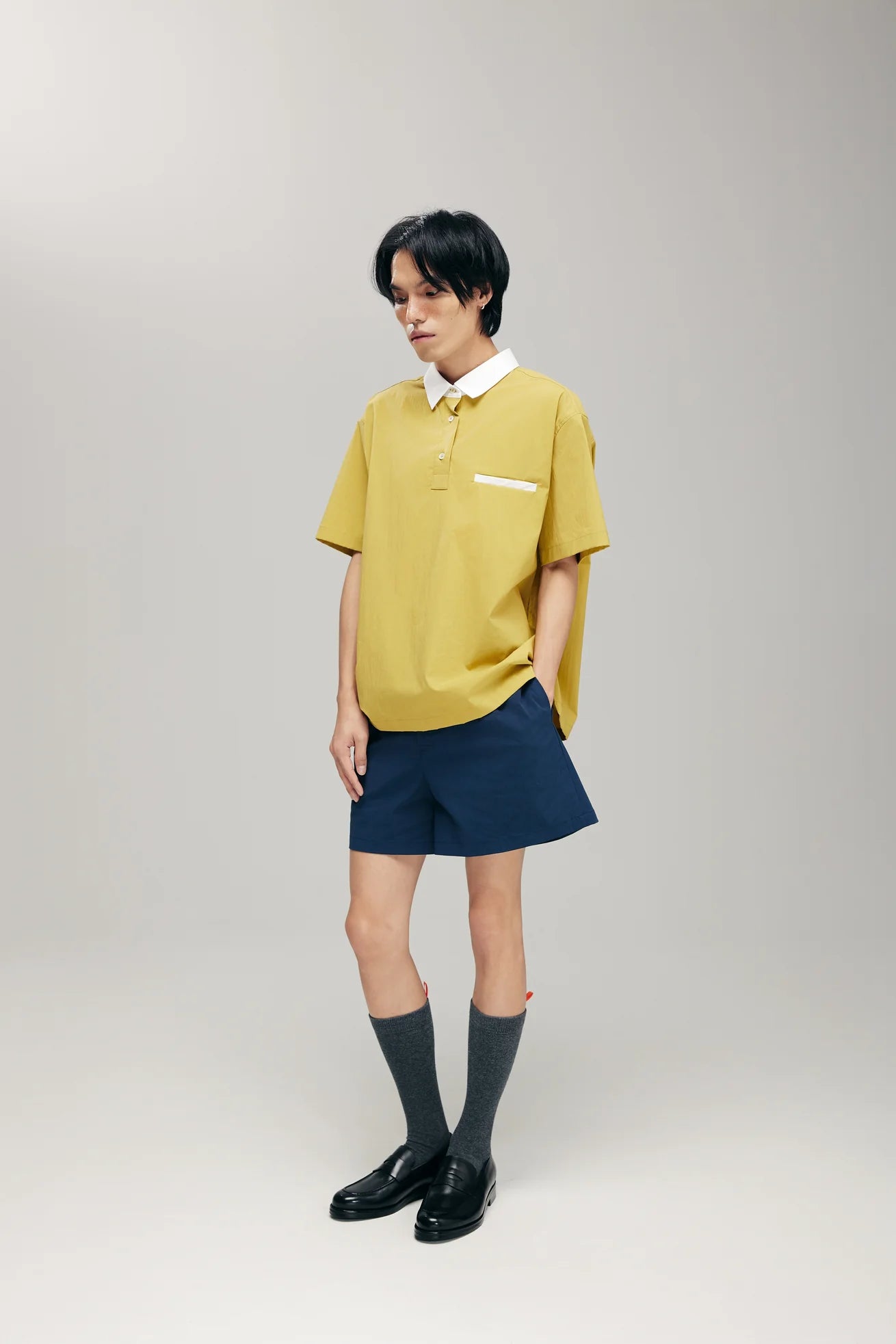 SENSU HALF-PLACKET SHIRT IN LIME & WHITE