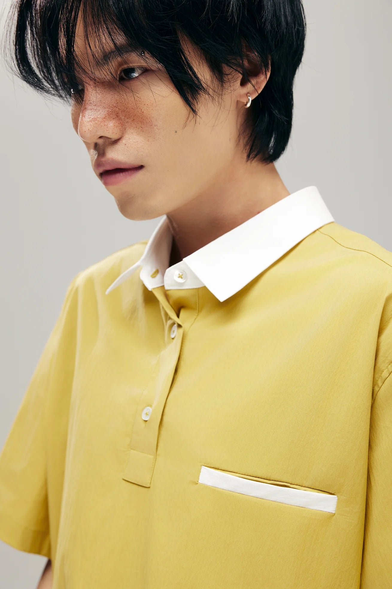 SENSU HALF-PLACKET SHIRT IN LIME & WHITE