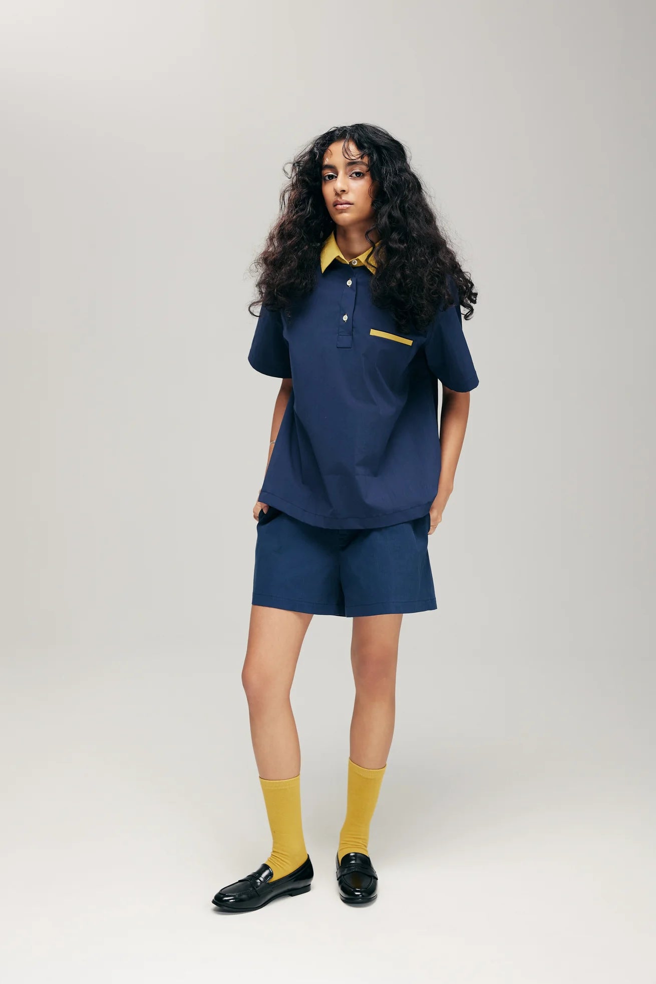 SENSU HALF-PLACKET SHIRT IN NAVY & LIME