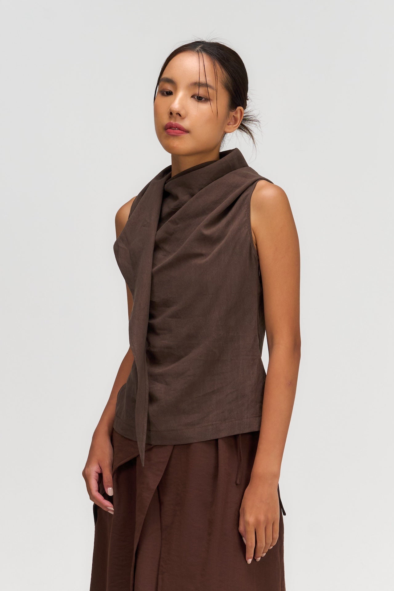 Triangle Neck-Scarf Tank Top (Brown) - BEV C multi label store