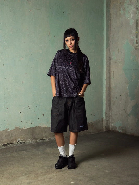 SNAKE SKIN MESH TEE BLACK