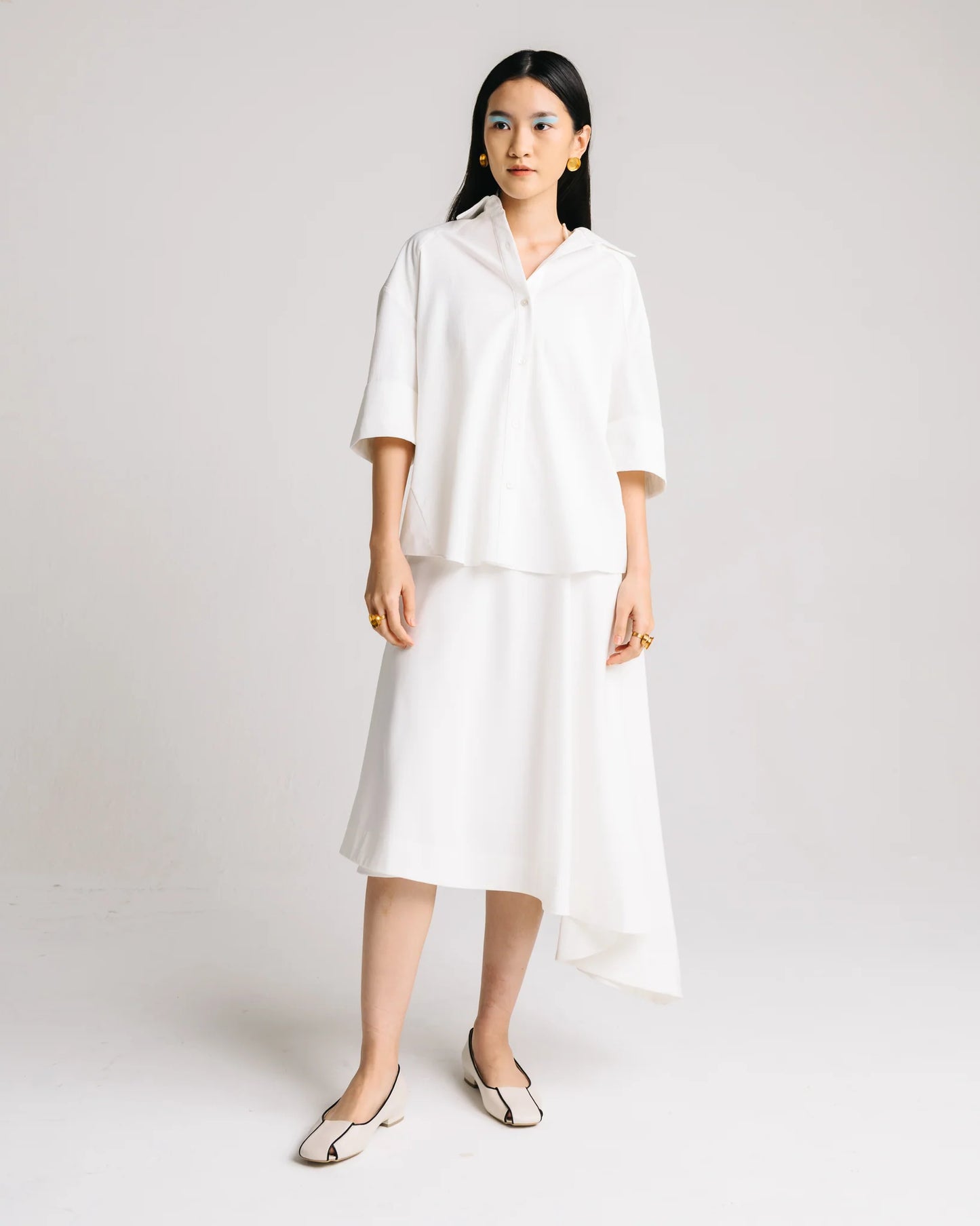 Asymmetrical Midi Skirt (Denim White)