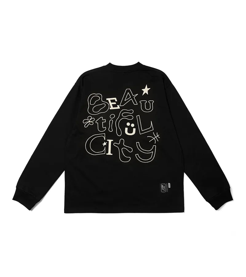 nozzle quiz X SENSE OF PLACE - BTFC Print L/S Tee (Black)