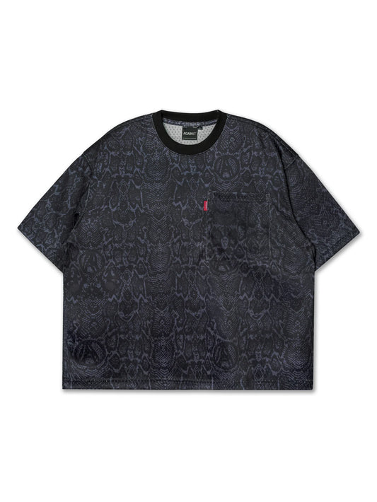 SNAKE SKIN MESH TEE BLACK