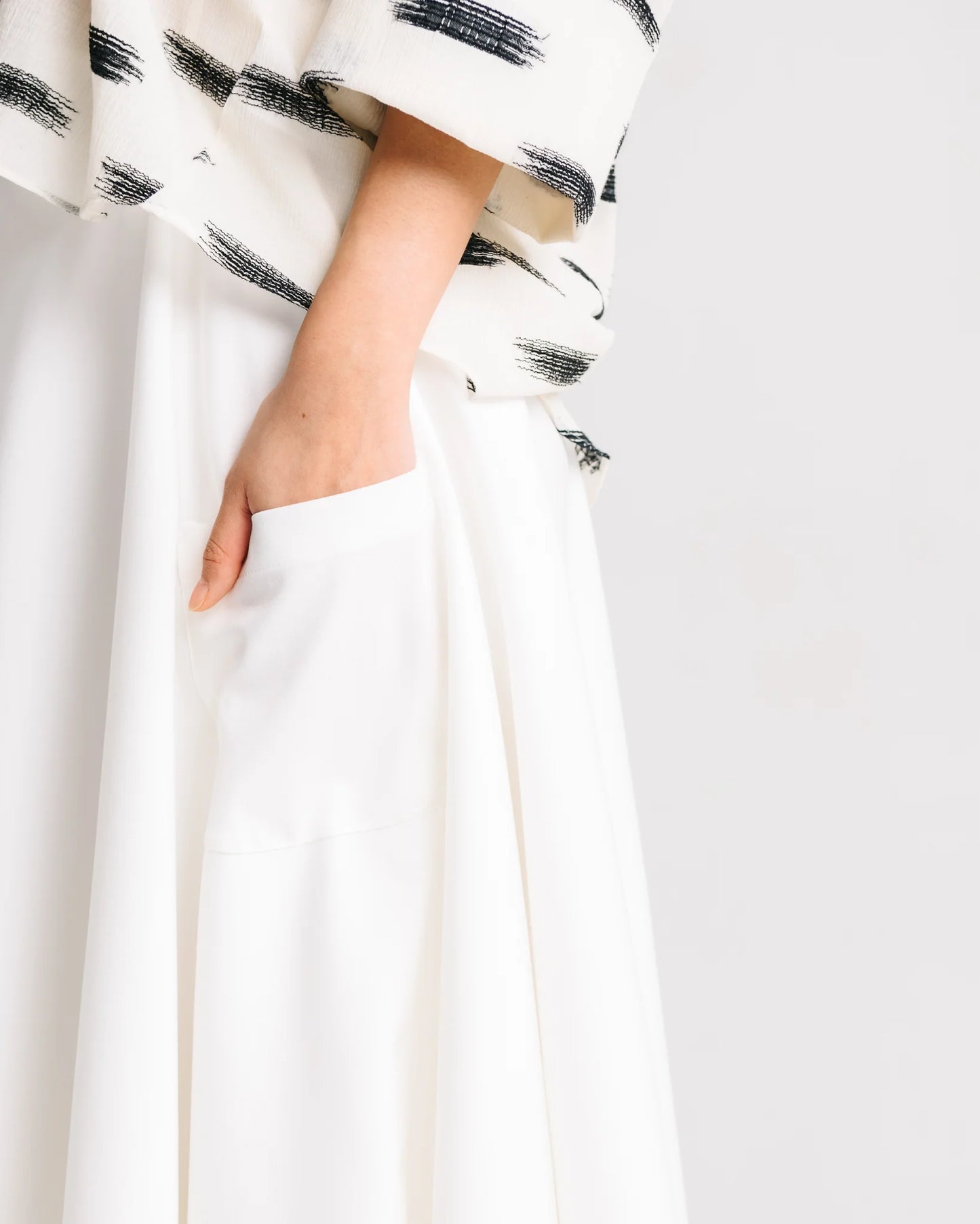 Asymmetrical Midi Skirt (Denim White)