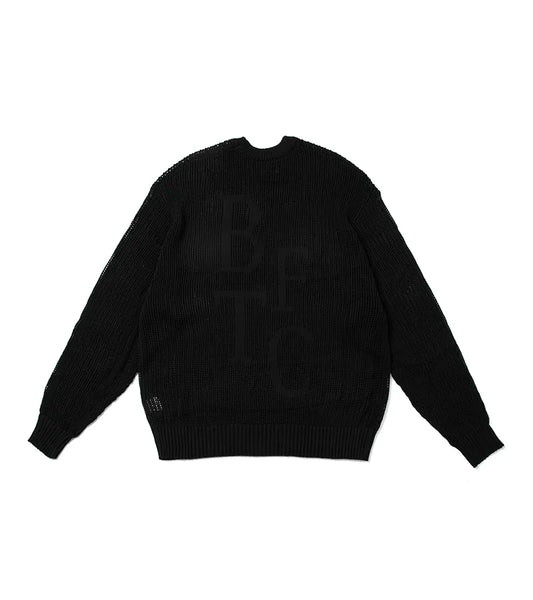 nozzle quiz X SENSE OF PLACE - BTFC Logo Mesh Sweater (Black)