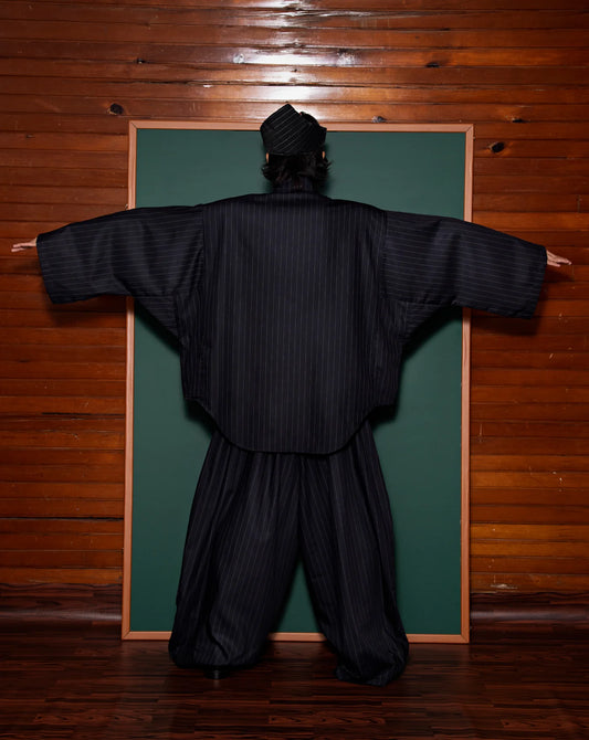 Baju Melayu Oversaiz Cekak Musang (Navy Pinstripes)