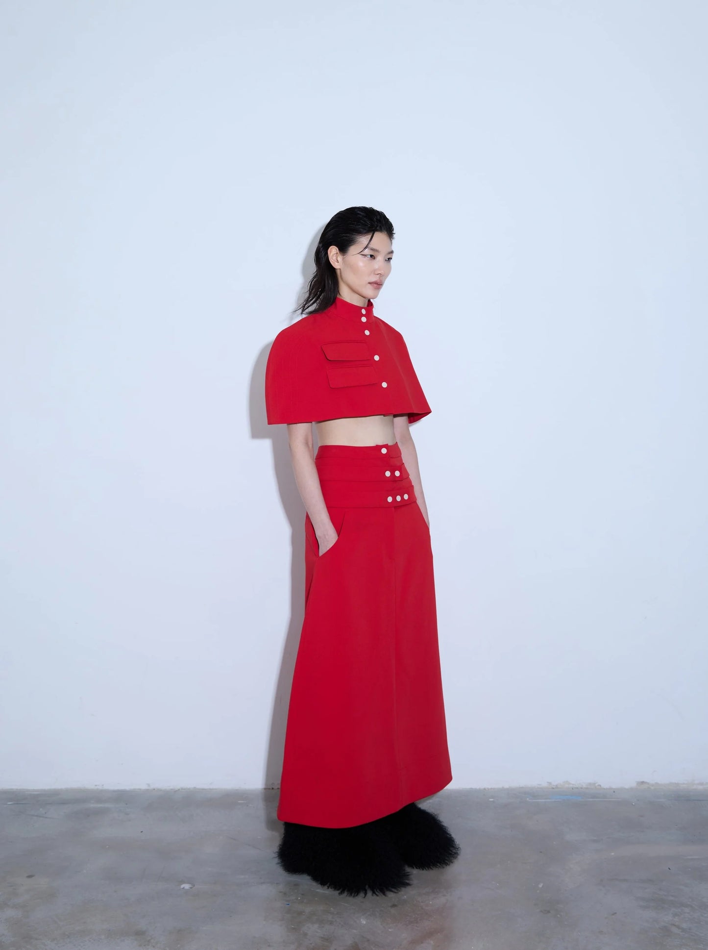 Akkordi Triple Waistband Long Skirt In Red