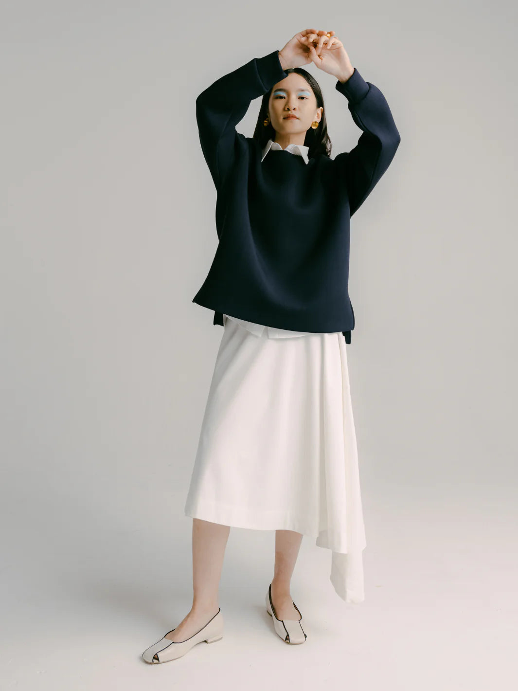 Asymmetrical Midi Skirt (Denim White)