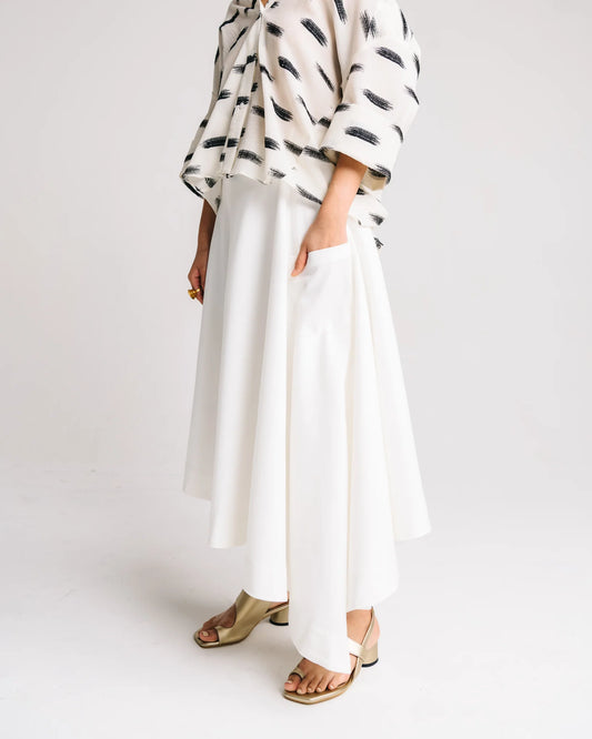 Asymmetrical Midi Skirt (Denim White)