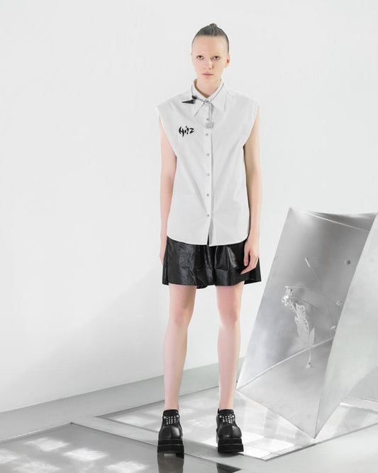 N7TP5 Sleeveless Logo Collared Shirt - White