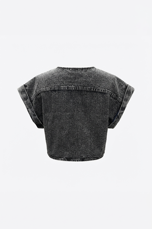 Eclipse Denim Crop Top - Washed Grey - BEV C multi label store