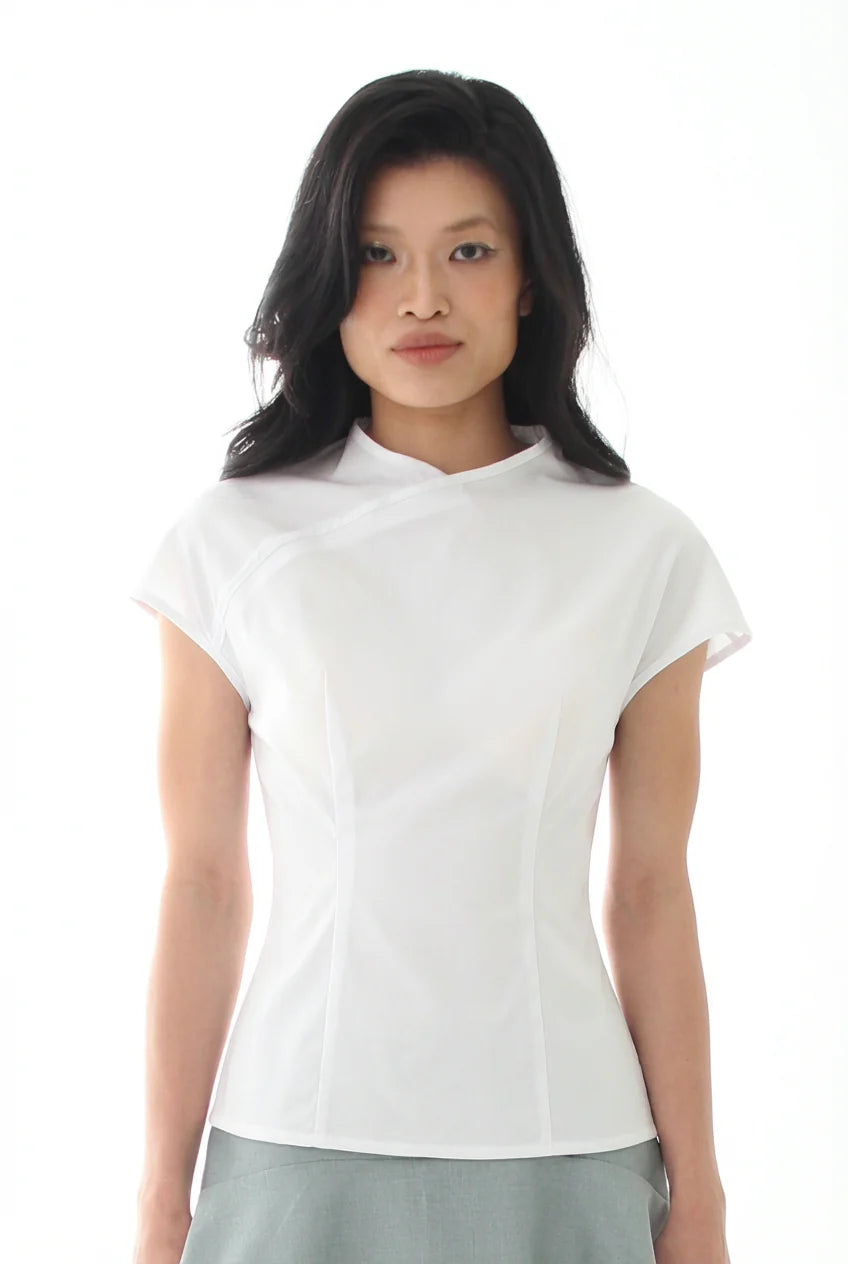 Fitted Curved Blouse - WHITE