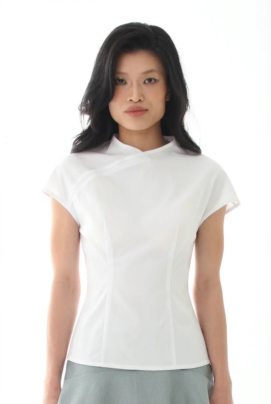 Fitted Curved Blouse - WHITE