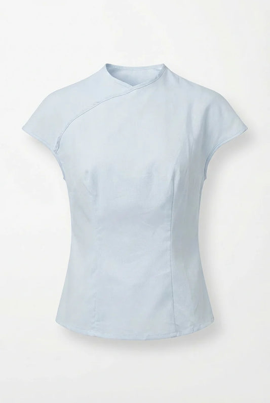 Fitted Curved Blouse - BABY BLUE