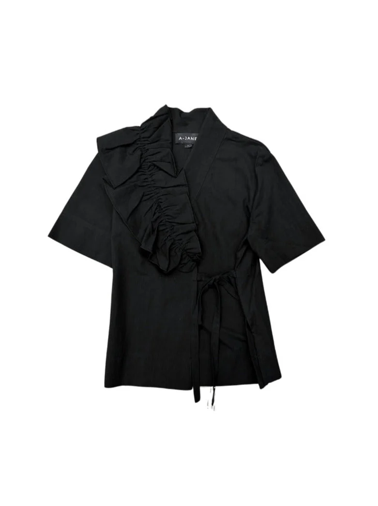 A-JANE RURU RUFFLE OVERSIZED TOP - BLACK