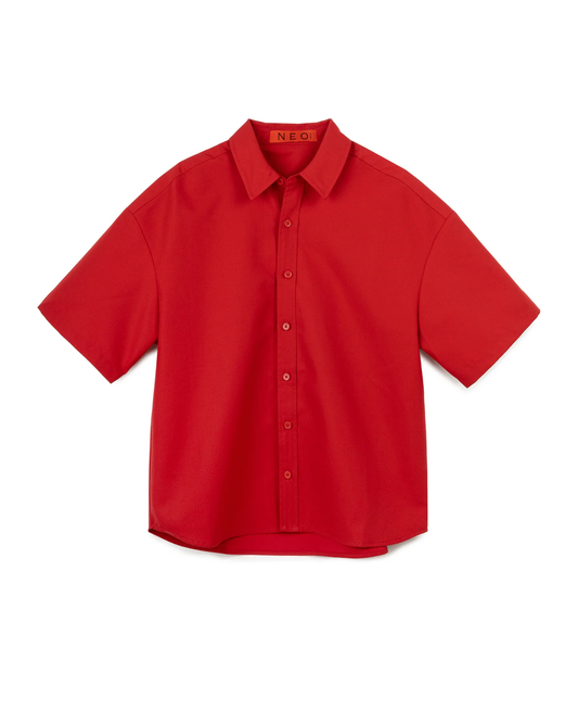 Solid Color Short Sleeve Shirt - Red