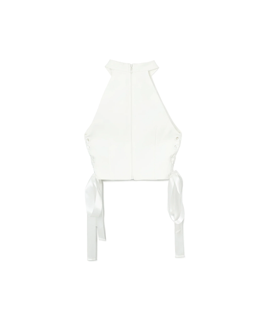 LACE-UP HALTER TOP - WHITE