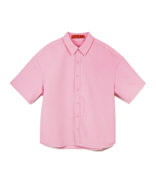 Solid Color Short Sleeve Shirt - Pink