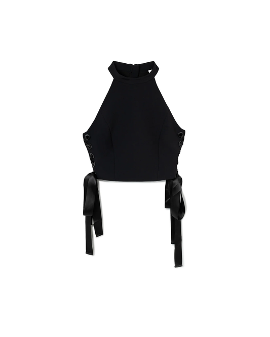 LACE-UP HALTER TOP - BLACK