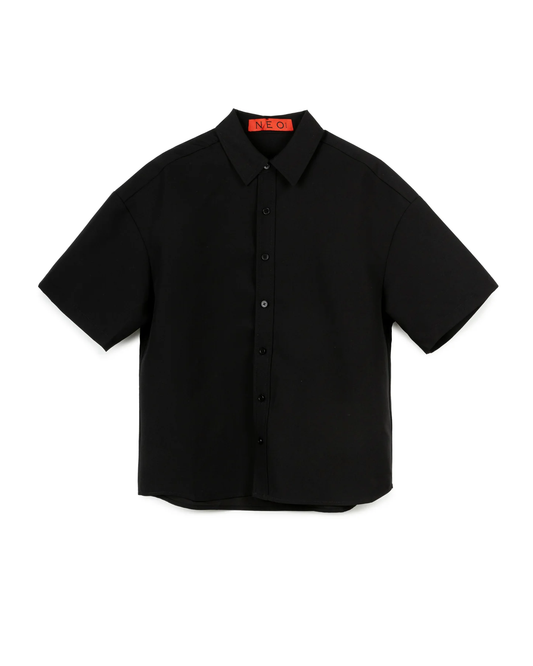 Solid Color Short Sleeve Shirt - Black