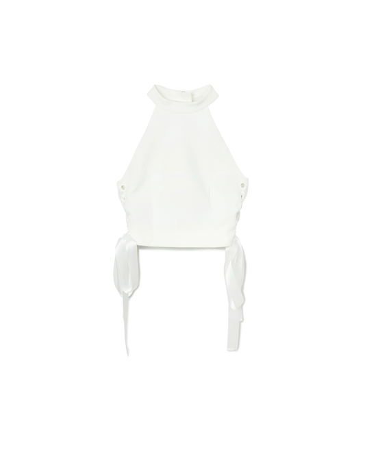 LACE-UP HALTER TOP - WHITE